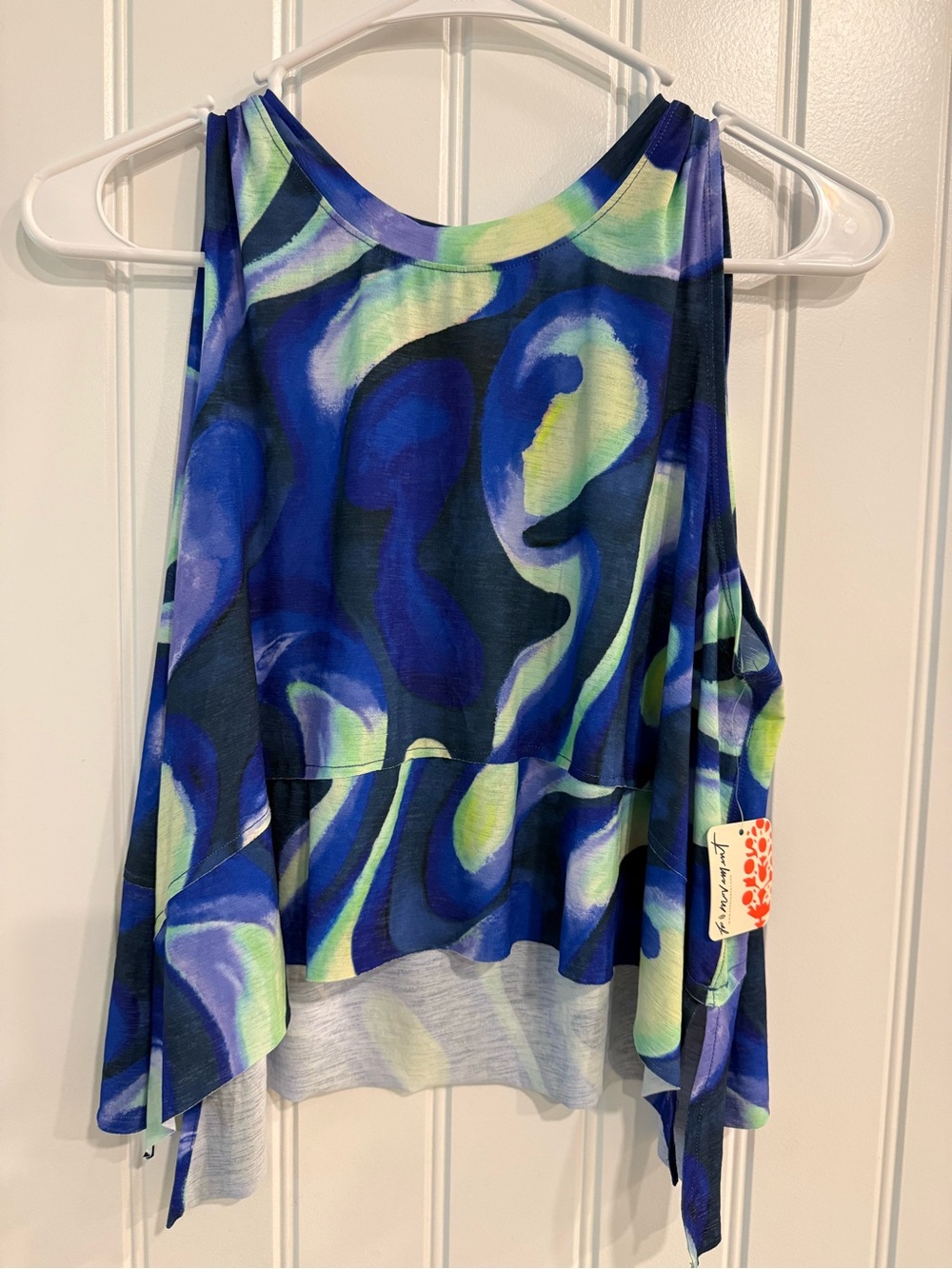 FP Movement by Free People Blue & Green Abstract Draped Tank